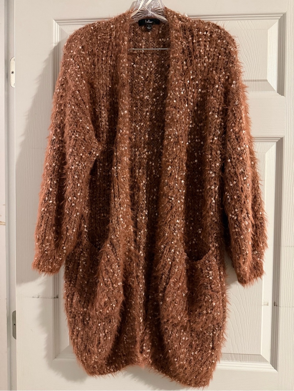Lulu's Rust Brown Fuzzy Open-Front Cardigan with Pockets